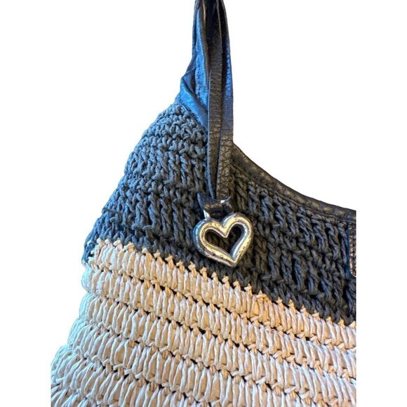 Brighton Straw Purse Leather Detail Shoulder Strap Silver Hardware - Picture 3 of 7